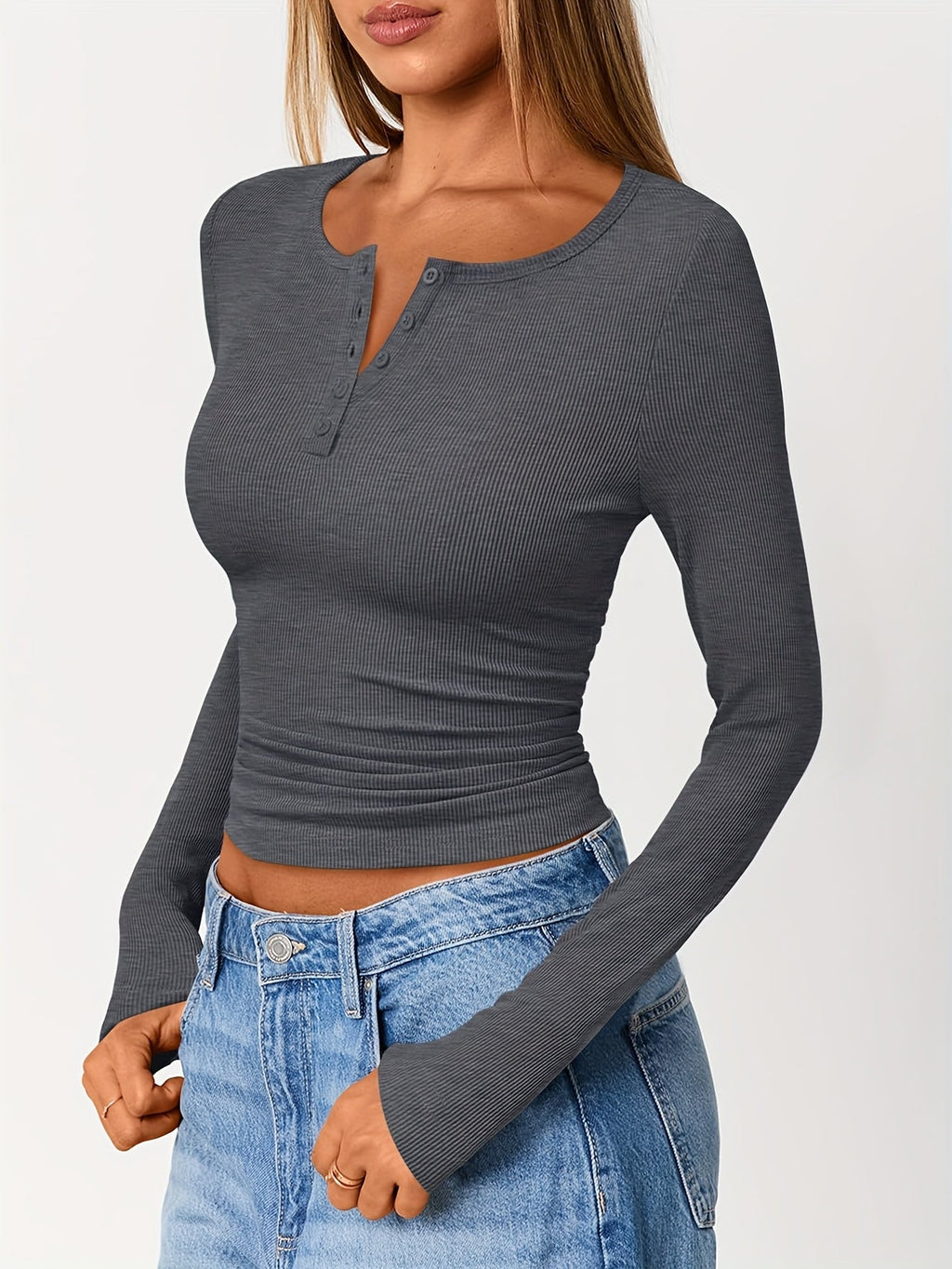 Fitted Button Henley Top | Soft Cotton Blend | Casual Everyday Wear