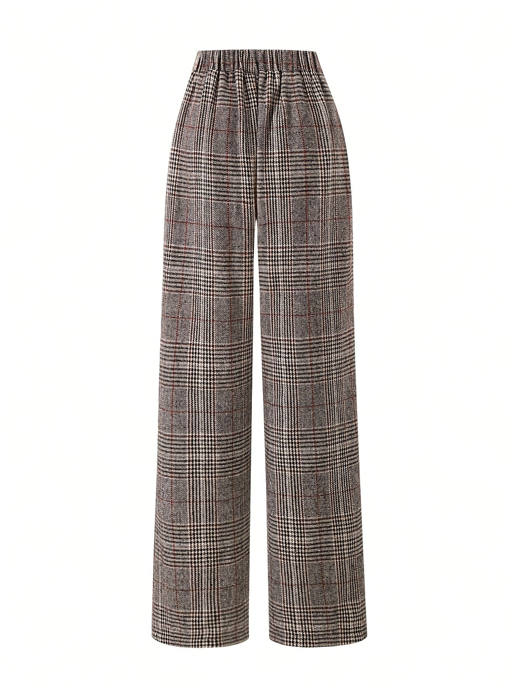 Wide-Leg Plaid Trousers for Women | Comfortable Cotton Blend Casual Pants