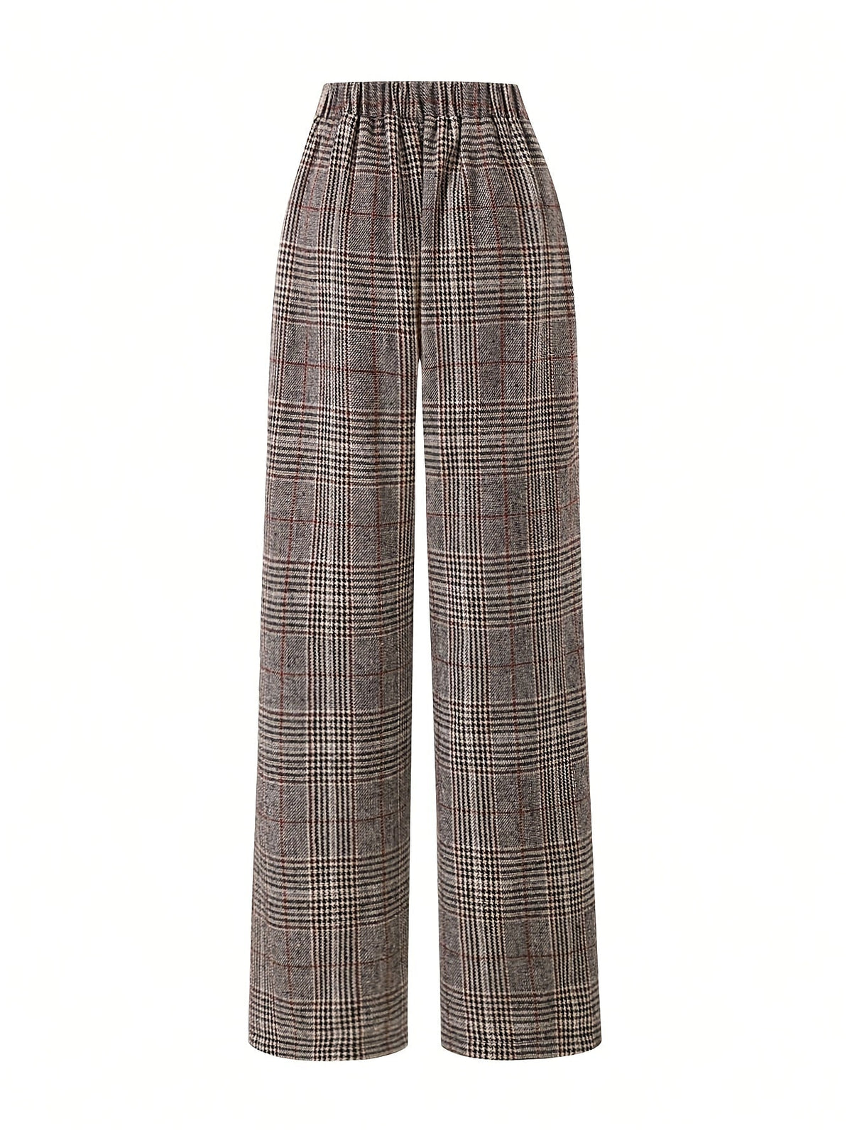 Wide-Leg Plaid Trousers for Women | Comfortable Cotton Blend Casual Pants