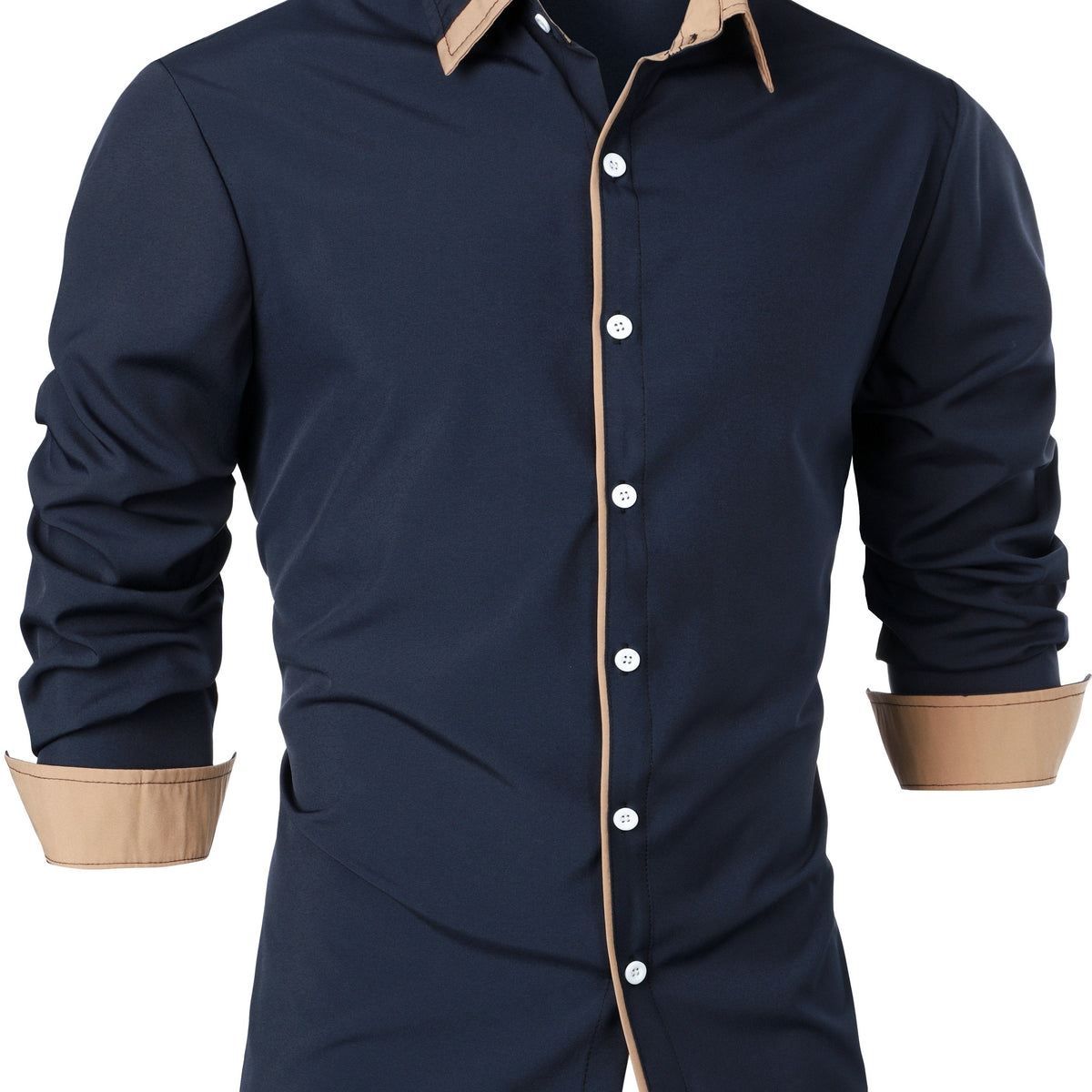 Contrast-Trim Long Sleeve Shirt | Casual Cotton Blend Top for Everyday Wear