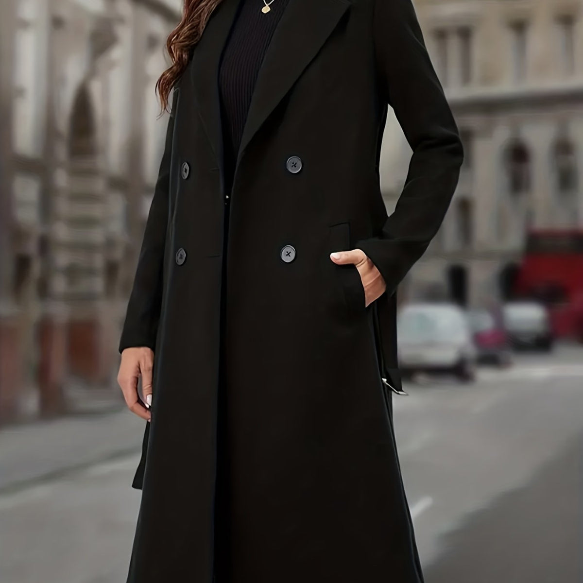 Double-Breasted Long Coat for Women | Warm Wool Blend | Elegant Outerwear