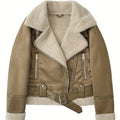 Belted Aviator Jacket in Faux Leather for Women - Stylish Outerwear
