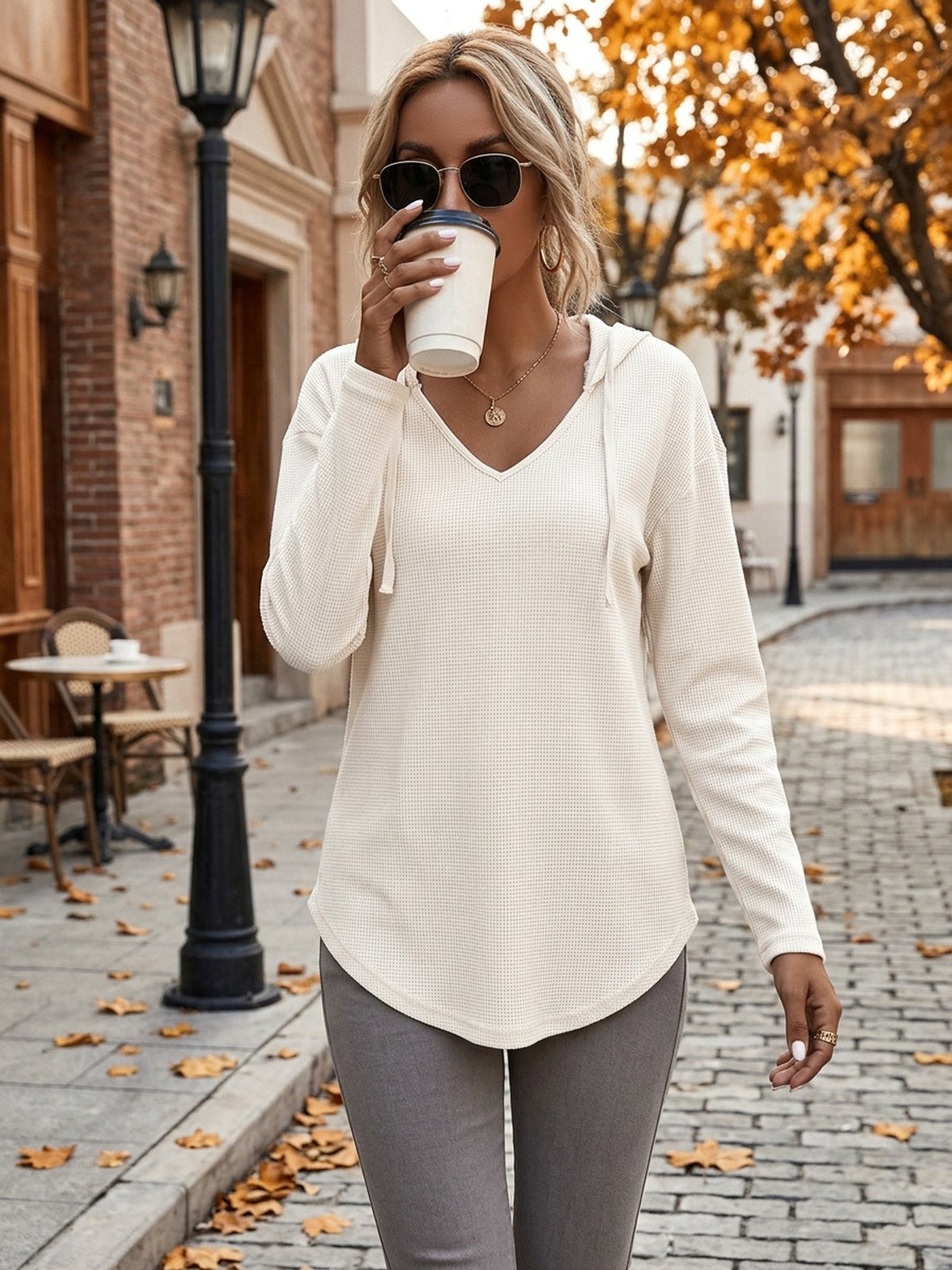 V-Neck Relaxed Hoodie for Women | Soft Cotton Blend Casualwear