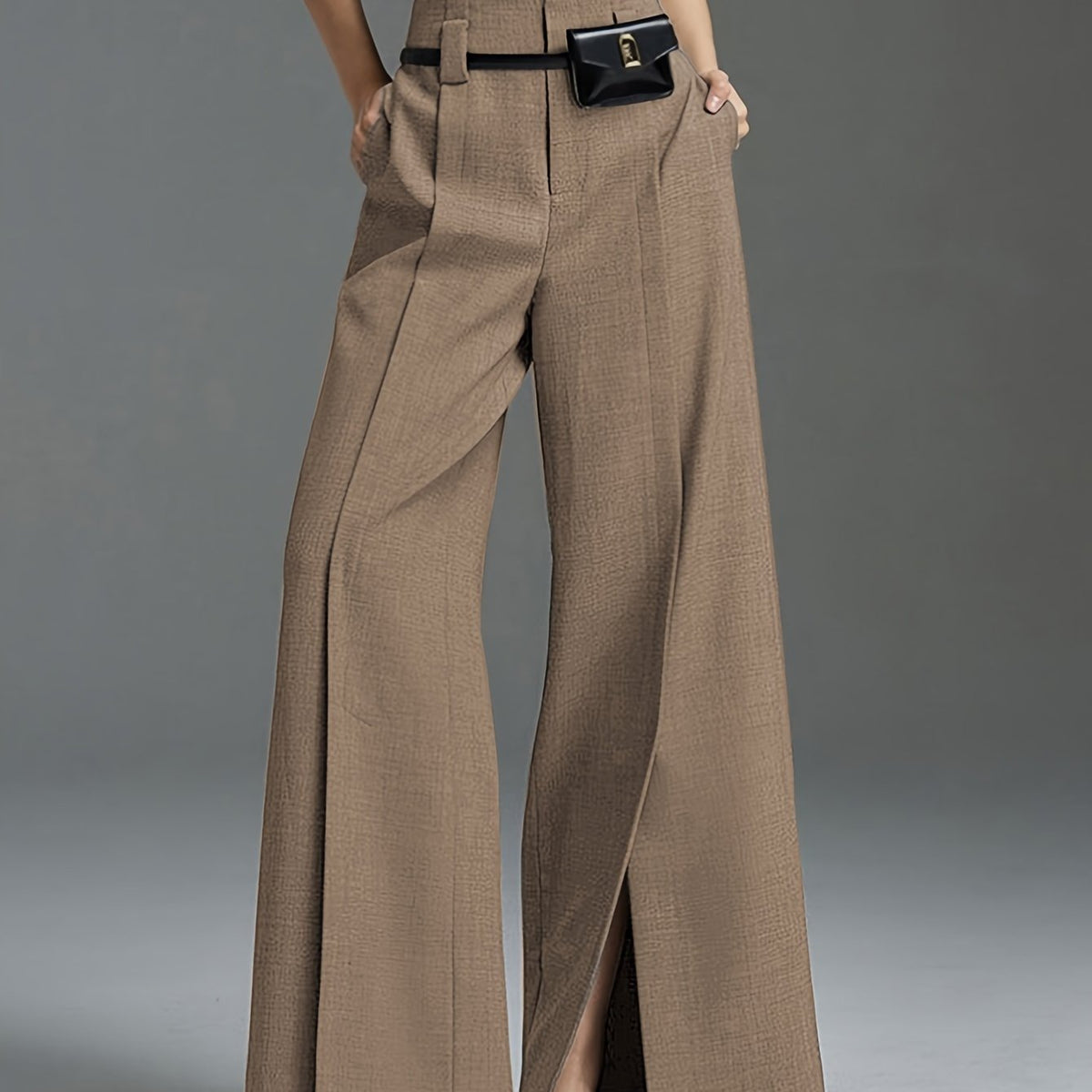 Wide-Leg Slit Trousers in Comfortable Fabric for Casual or Dressy Wear
