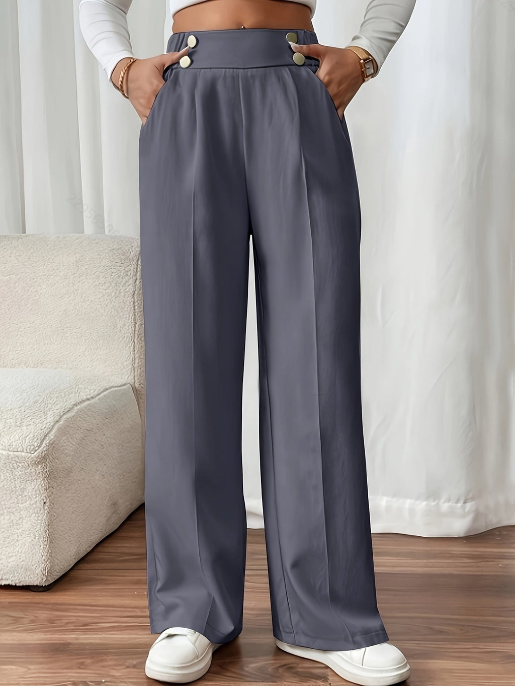 High-Waist Wide-Leg Trousers | Tailored Fit | Office/Everyday Wear