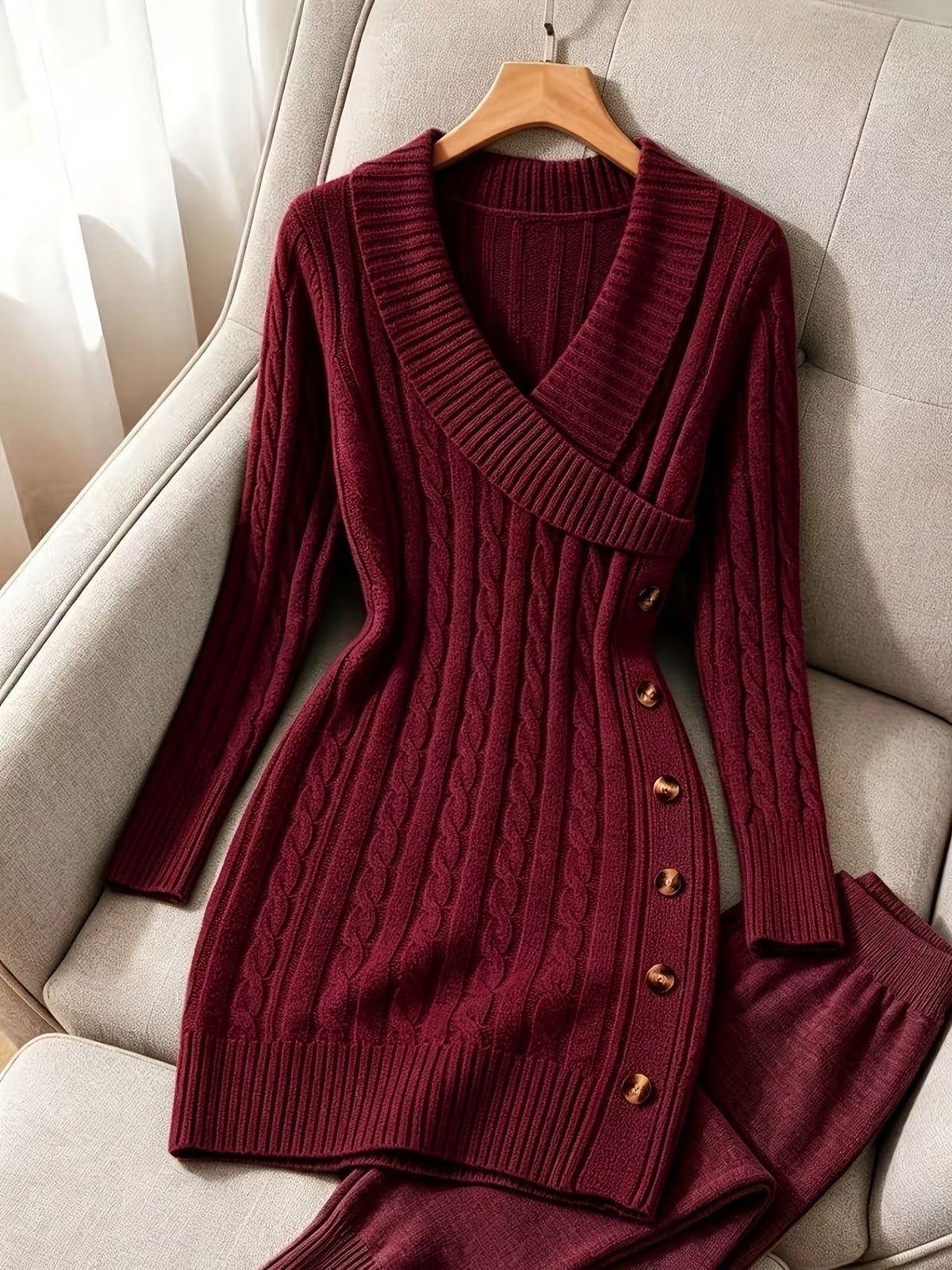 Cable-Knit V-Neck Dress for Halloween Parties and Celebrations