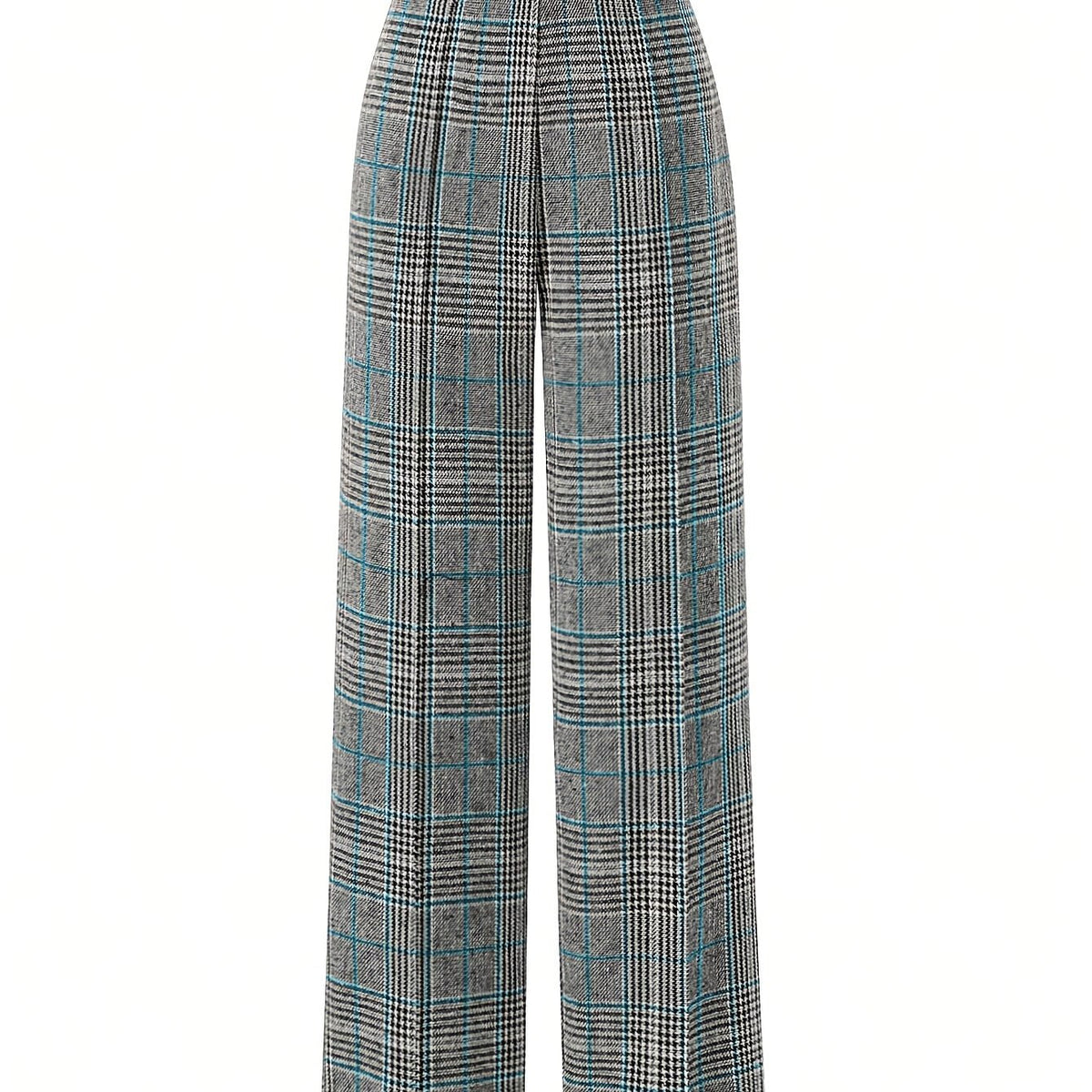 Wide-Leg Plaid Trousers for Women | Comfortable Cotton Blend Casual Pants