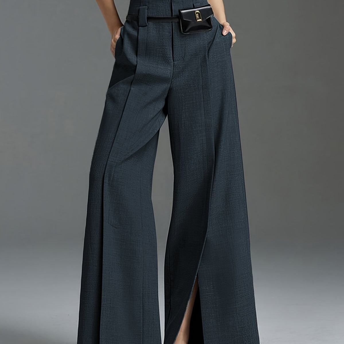Wide-Leg Slit Trousers in Comfortable Fabric for Casual or Dressy Wear