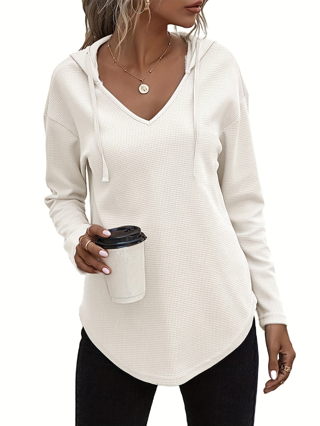 V-Neck Relaxed Hoodie for Women | Soft Cotton Blend Casualwear