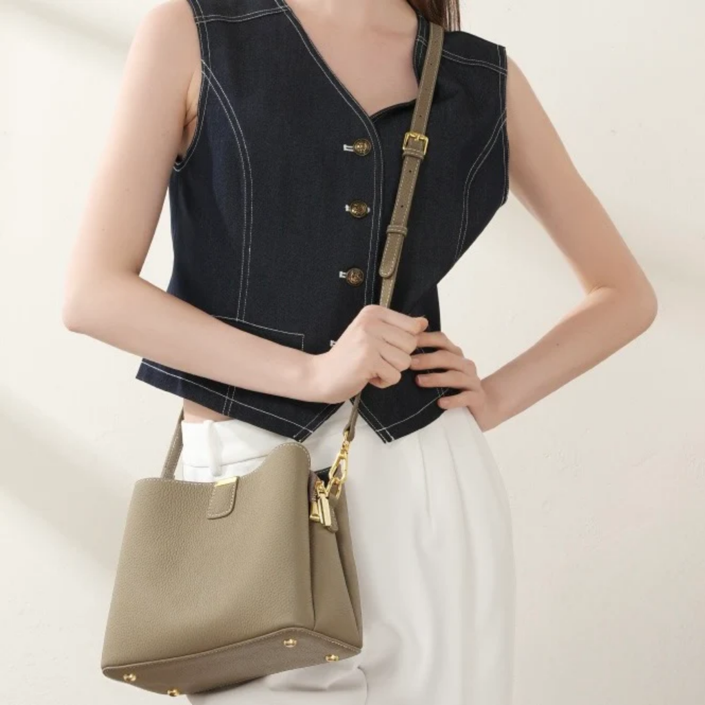 Leather Bucket Shoulder Bag – Everyday Handbag