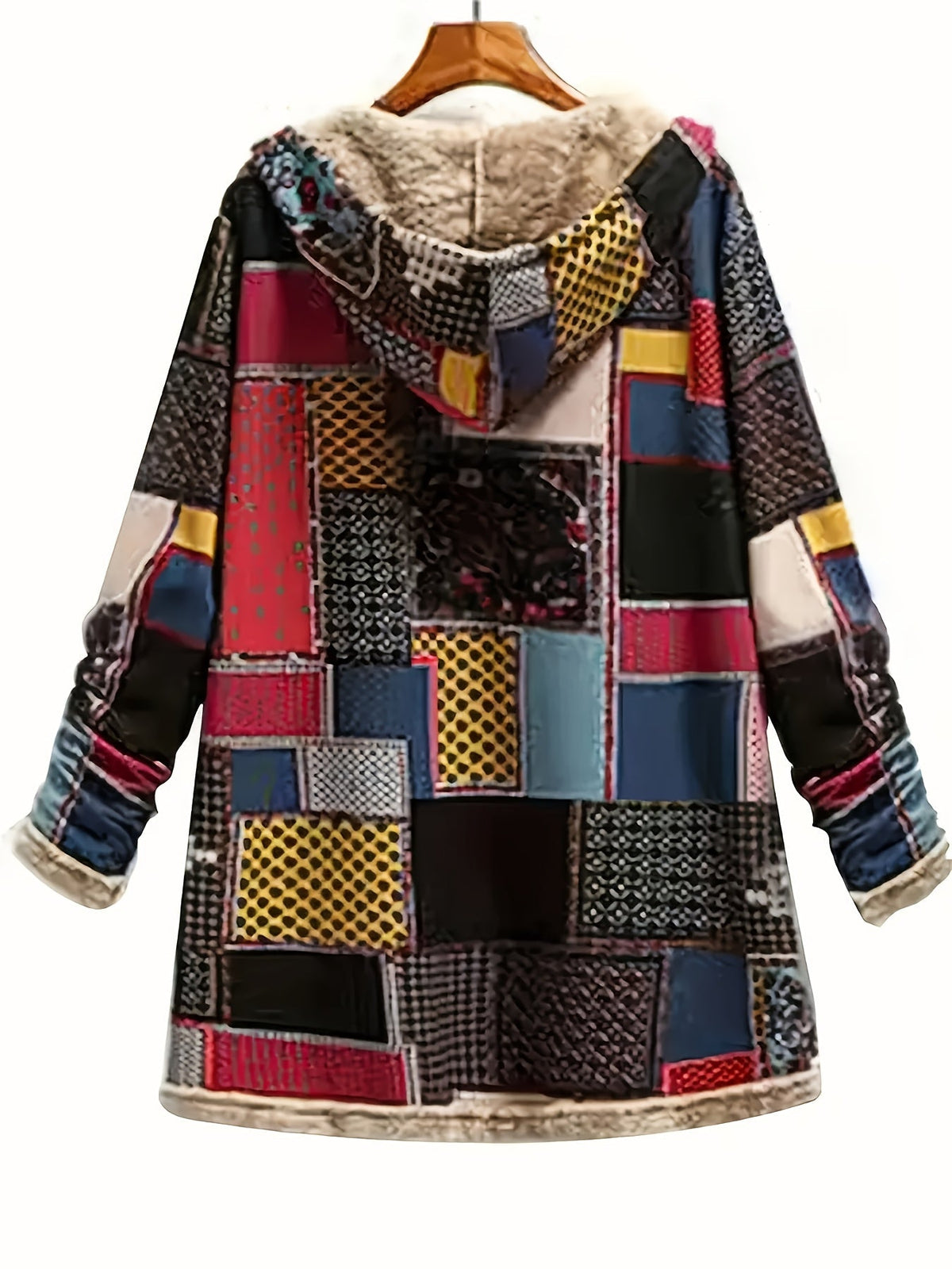 Patchwork Hooded Jacket - Cozy Cotton Blend - Casual Outerwear for Women