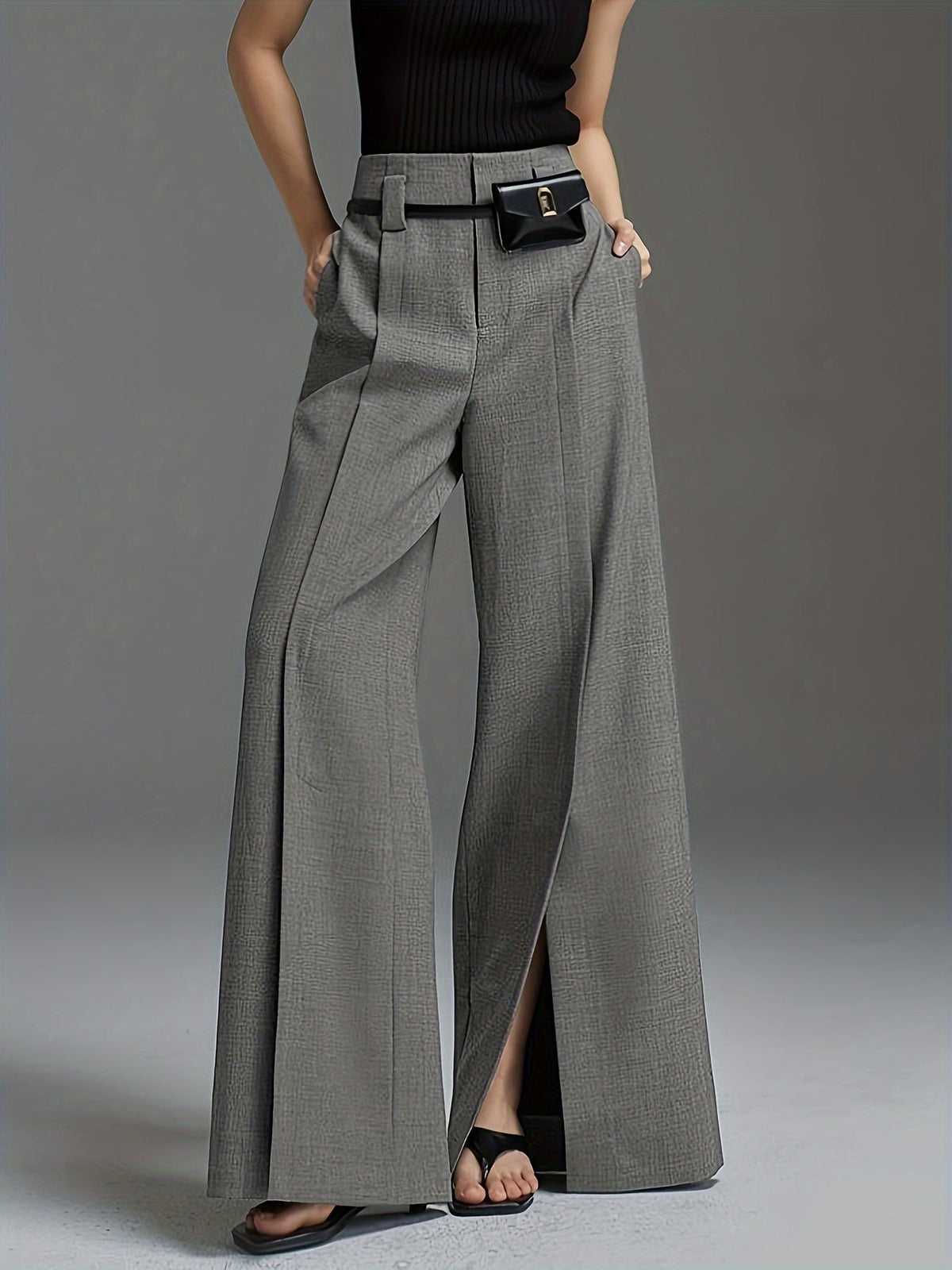 Wide-Leg Slit Trousers in Comfortable Fabric for Casual or Dressy Wear