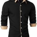 Contrast-Trim Long Sleeve Shirt | Casual Cotton Blend Top for Everyday Wear