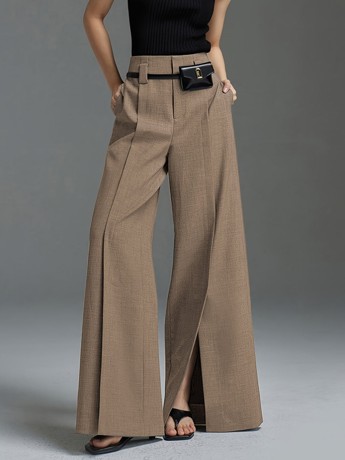 Wide-Leg Slit Trousers in Comfortable Fabric for Casual or Dressy Wear