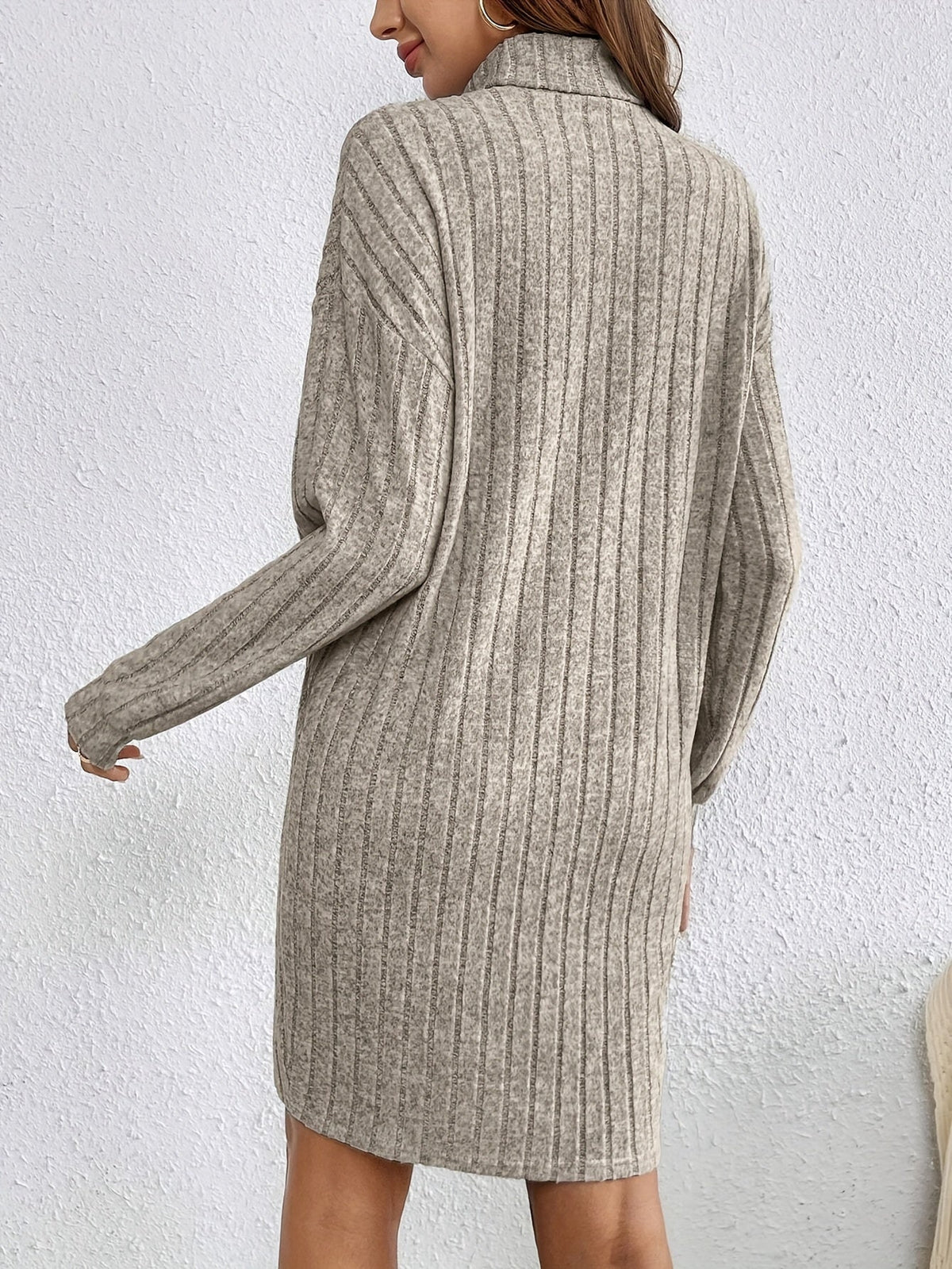 Ribbed Turtleneck Sweater Dress in Knit Fabric for Casual Fall Outfits