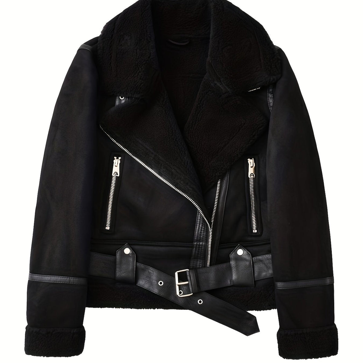 Belted Aviator Jacket in Faux Leather for Women - Stylish Outerwear