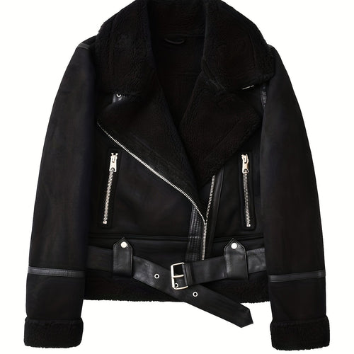 Belted Aviator Jacket in Faux Leather for Women - Stylish Outerwear
