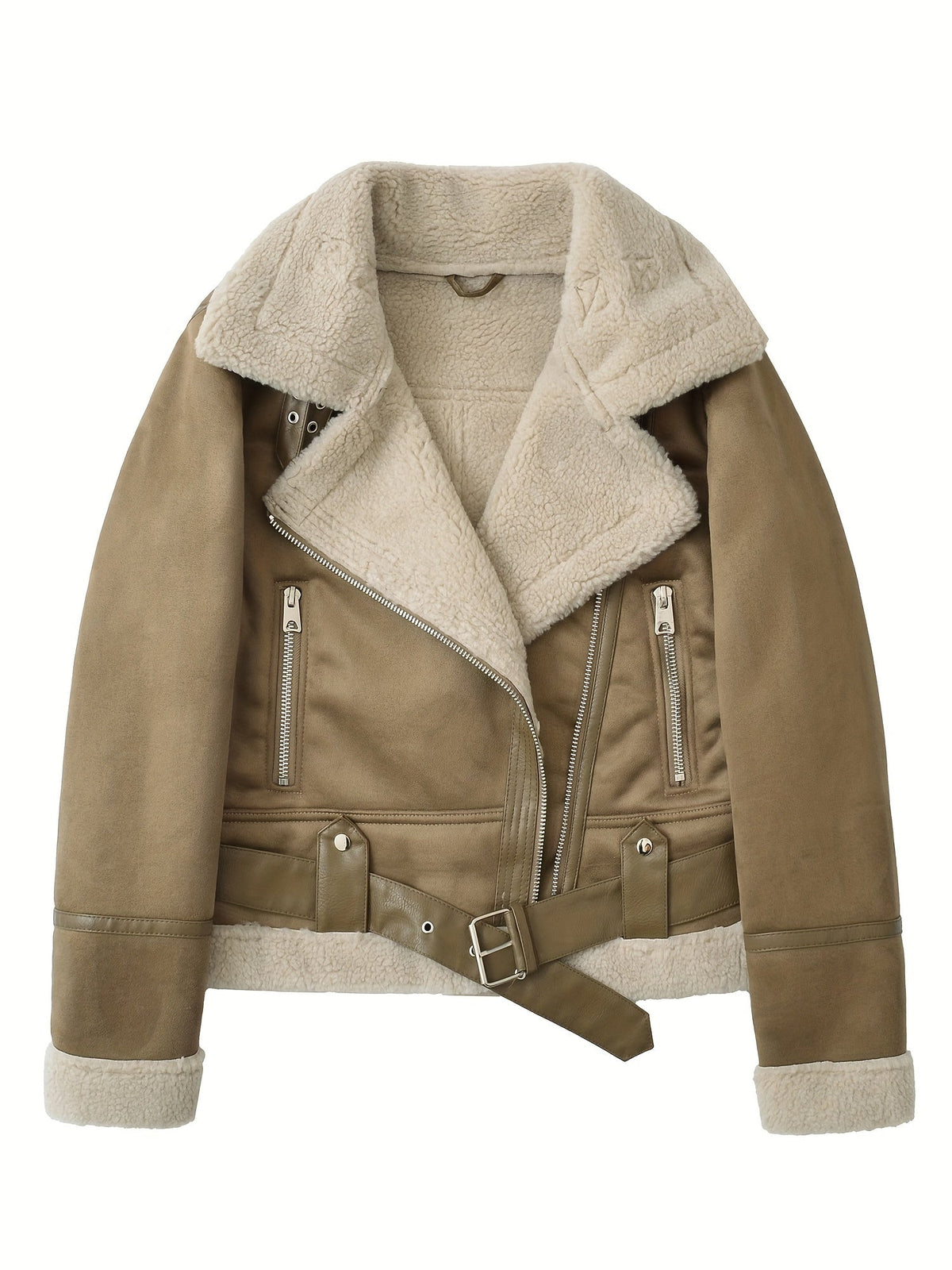 Belted Aviator Jacket in Faux Leather for Women - Stylish Outerwear