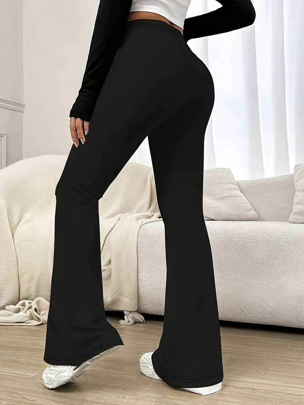 High-Waist Flared Trousers in Soft Fabric for Casual or Dressy Wear