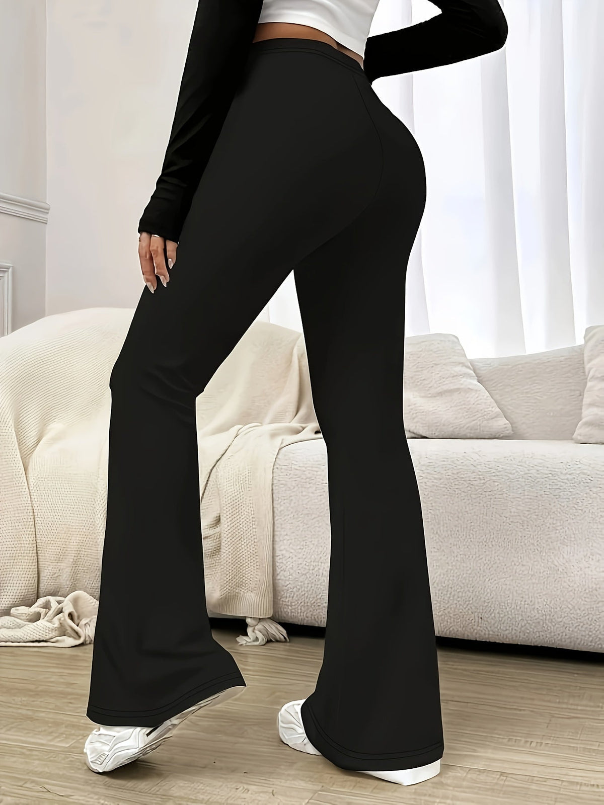 High-Waist Flared Trousers in Soft Fabric for Casual or Dressy Wear