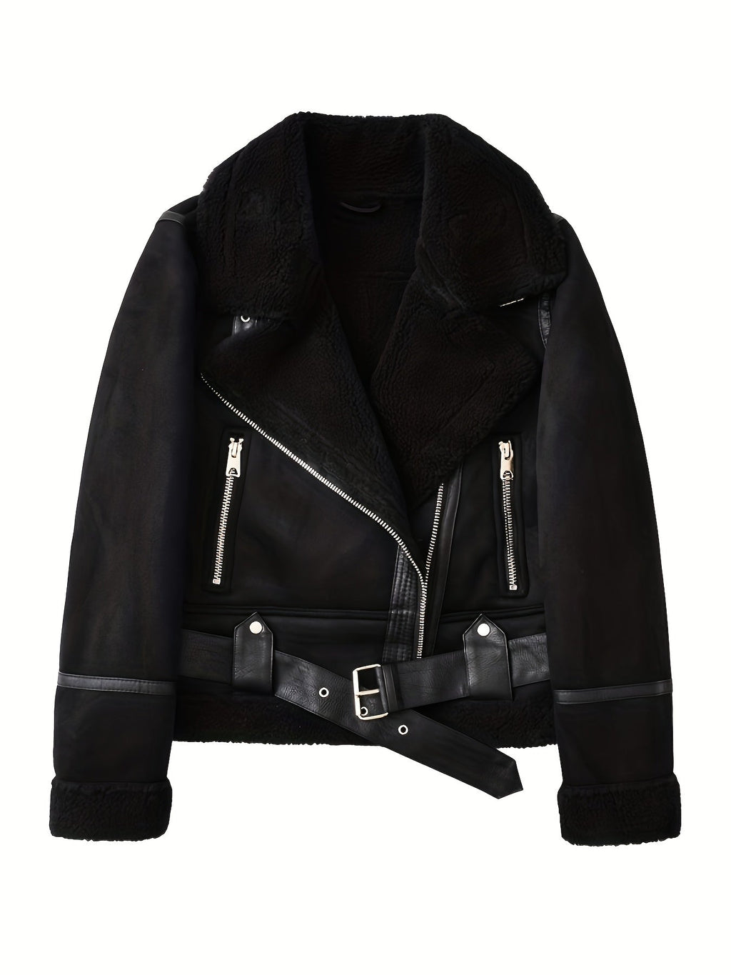 Belted Aviator Jacket in Faux Leather for Women - Stylish Outerwear