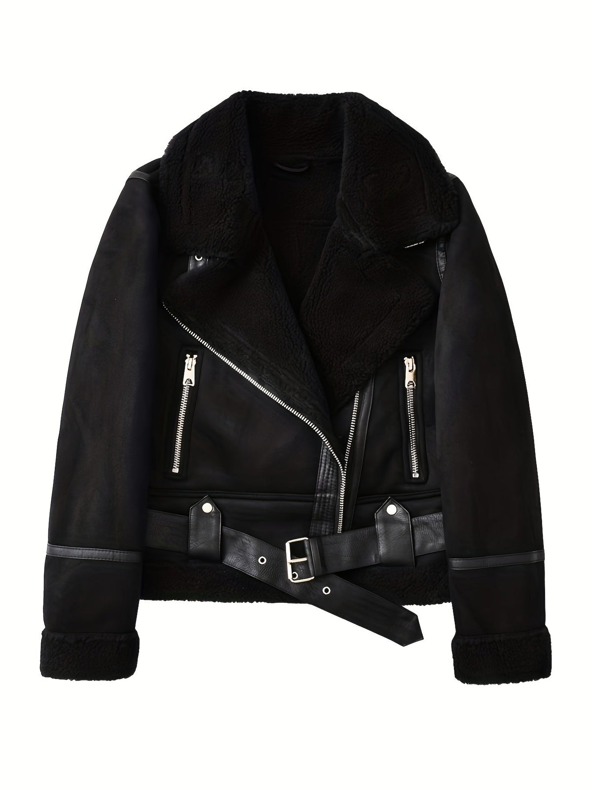 Belted Aviator Jacket in Faux Leather for Women - Stylish Outerwear