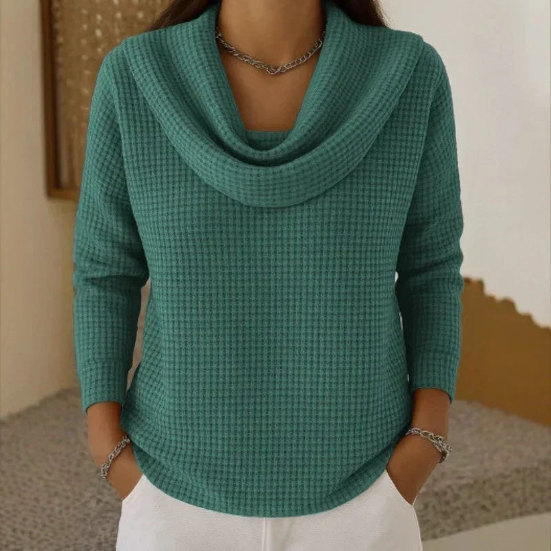 Warm Waffle Knit Jumper with Cowl Neck for Casual Wear