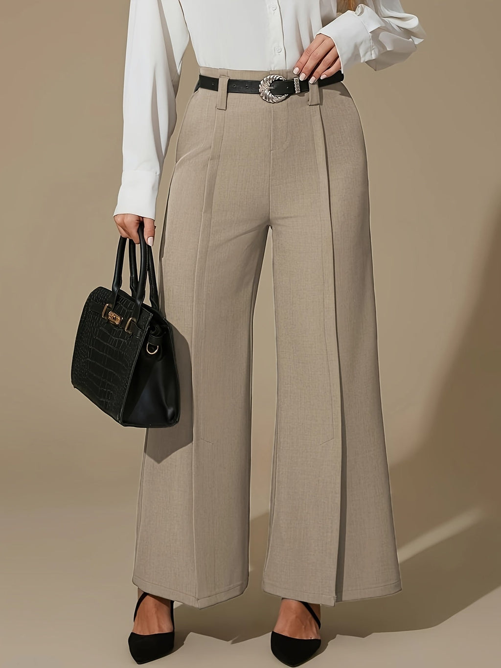 Wide-Leg Slit Trousers in Comfortable Fabric for Casual or Dressy Wear