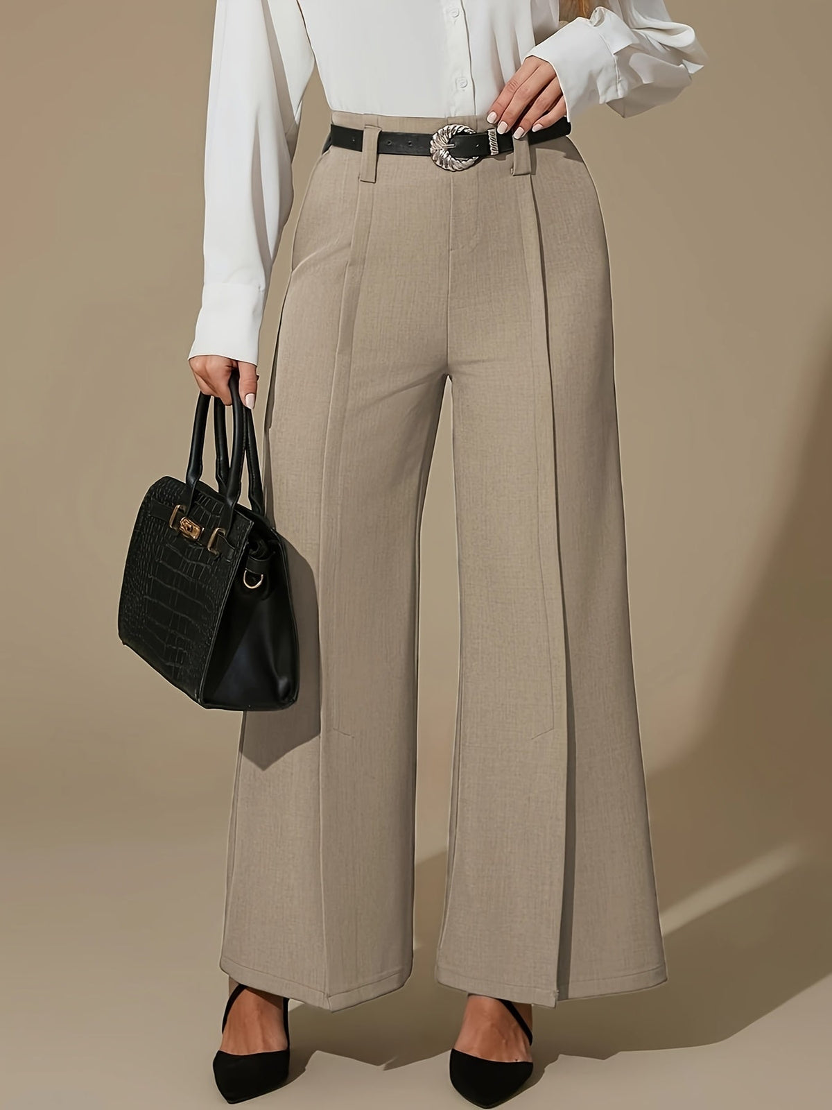 Wide-Leg Slit Trousers in Comfortable Fabric for Casual or Dressy Wear