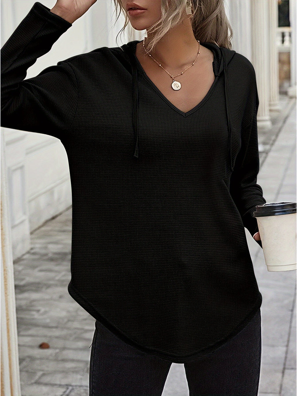 V-Neck Relaxed Hoodie for Women | Soft Cotton Blend Casualwear