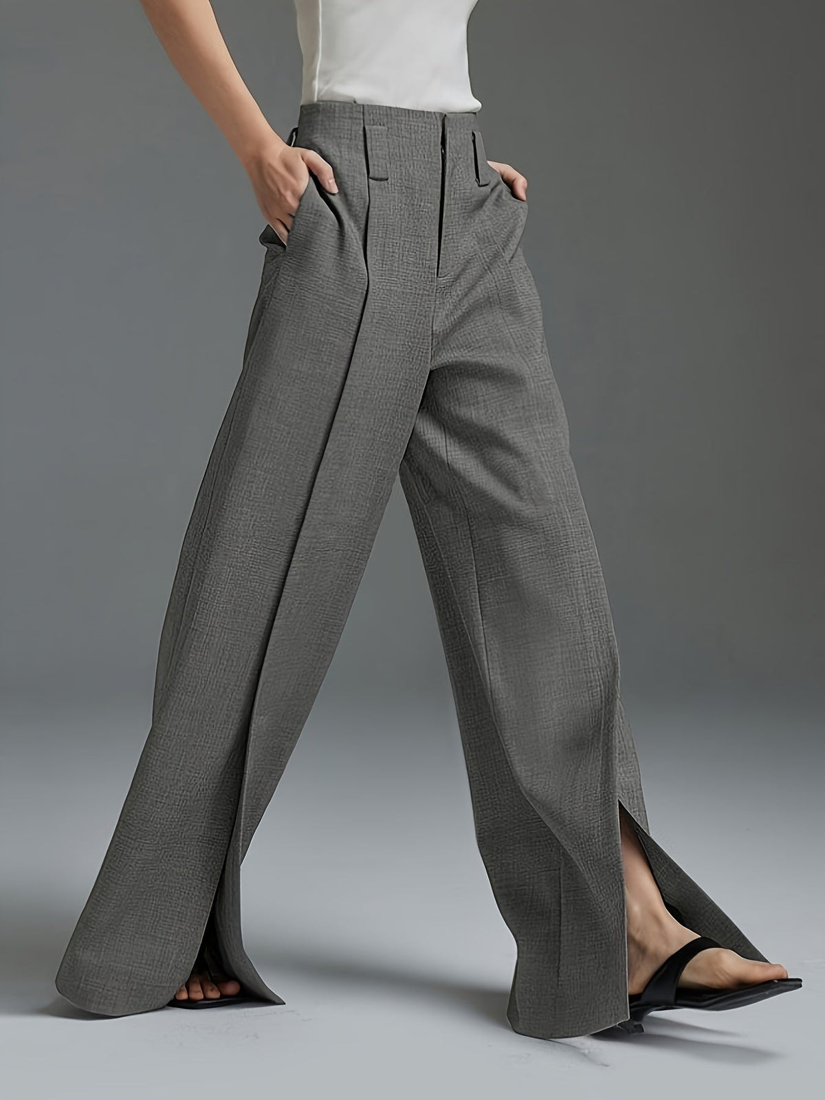 Wide-Leg Slit Trousers in Comfortable Fabric for Casual or Dressy Wear