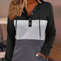 Color Block Button-Neck Hoodie | Cotton Blend | Casual Wear for Women