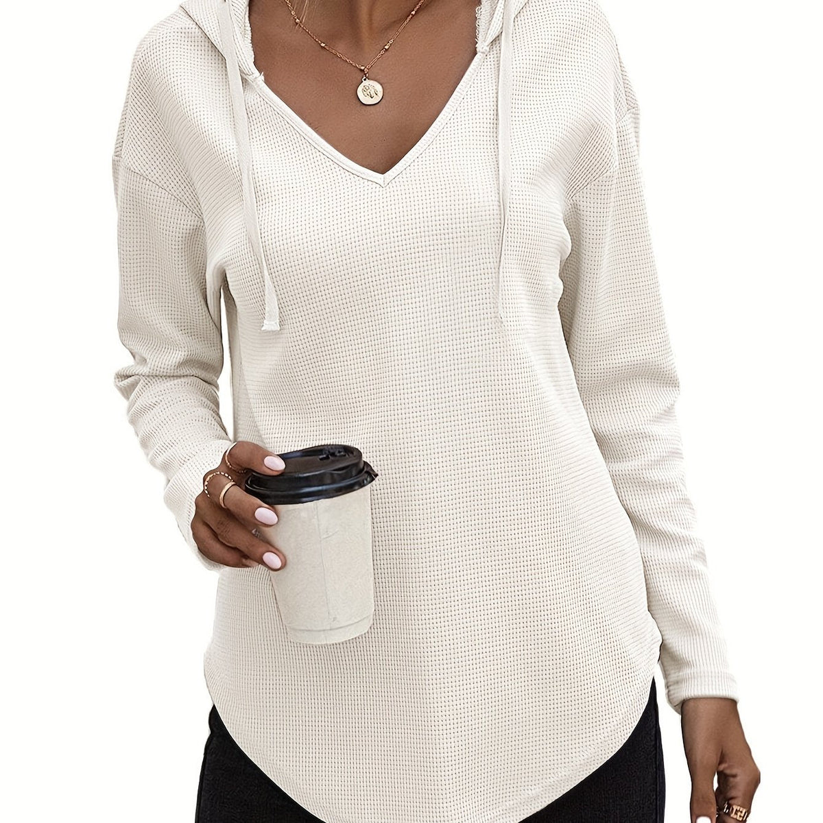 V-Neck Relaxed Hoodie for Women | Soft Cotton Blend Casualwear
