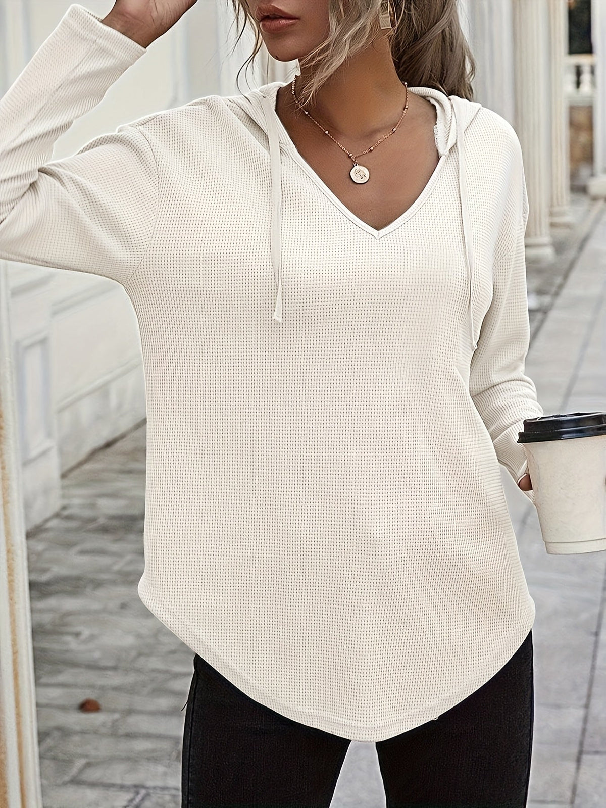 V-Neck Relaxed Hoodie for Women | Soft Cotton Blend Casualwear