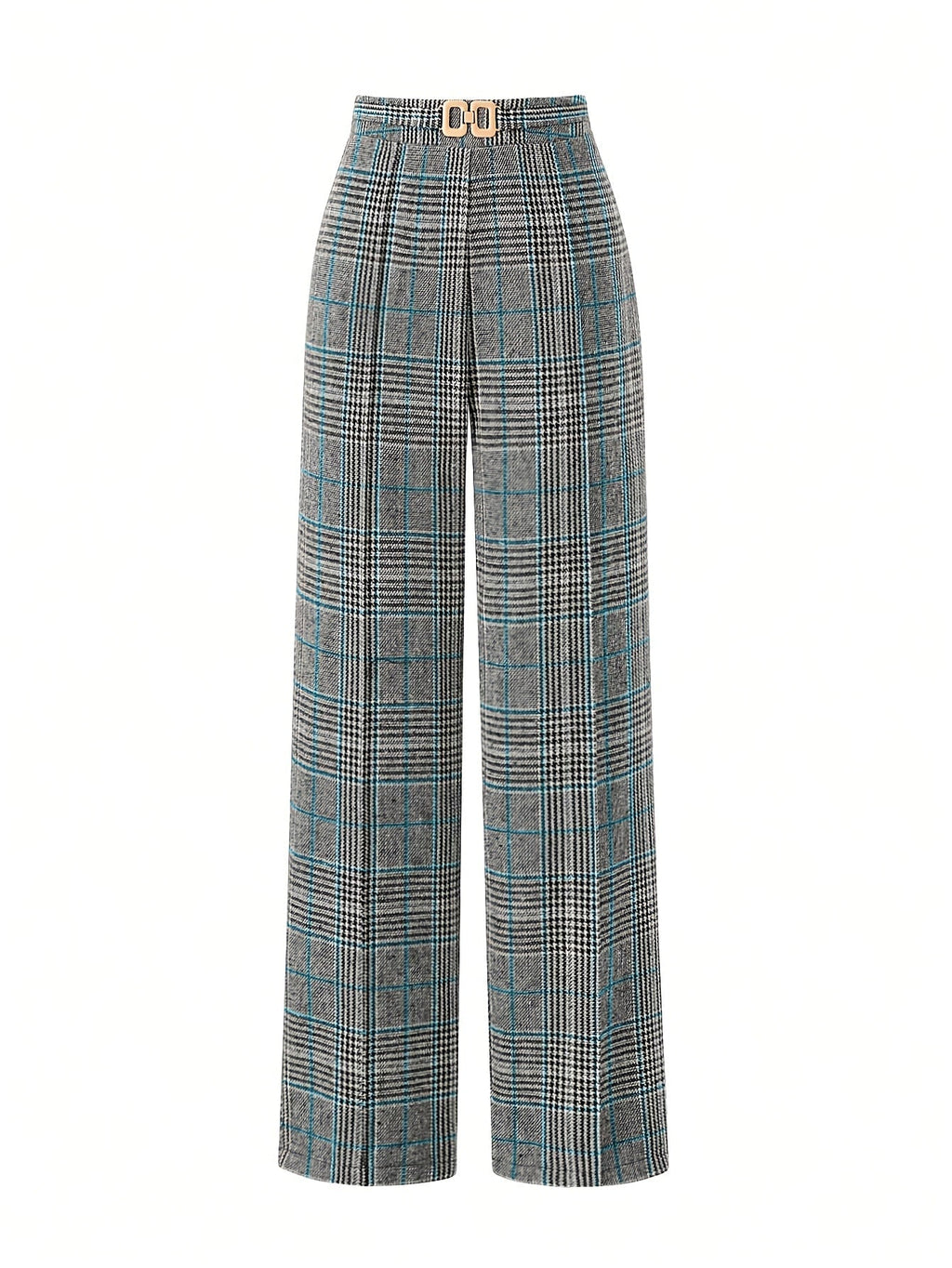 Wide-Leg Plaid Trousers for Women | Comfortable Cotton Blend Casual Pants