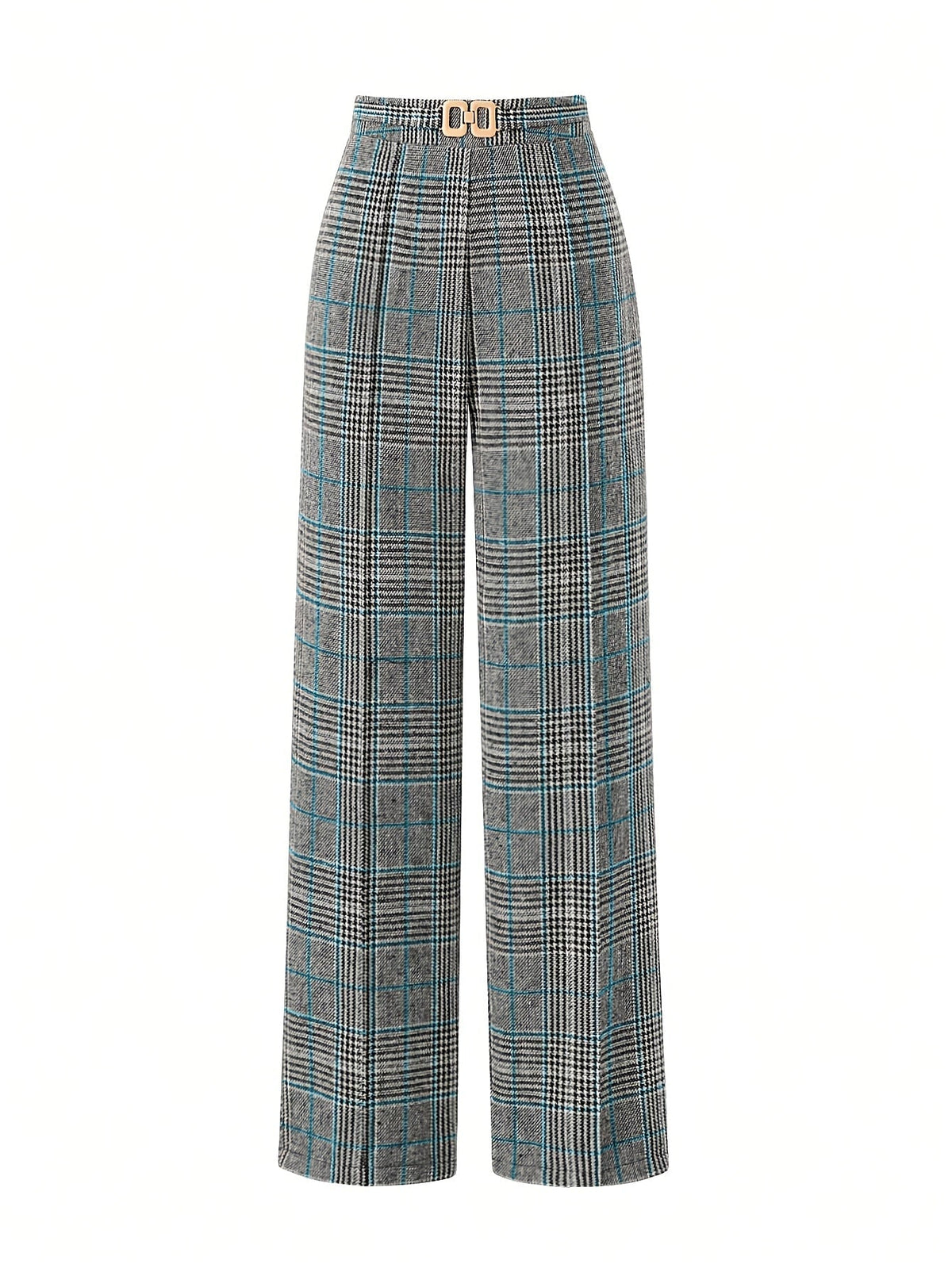 Wide-Leg Plaid Trousers for Women | Comfortable Cotton Blend Casual Pants