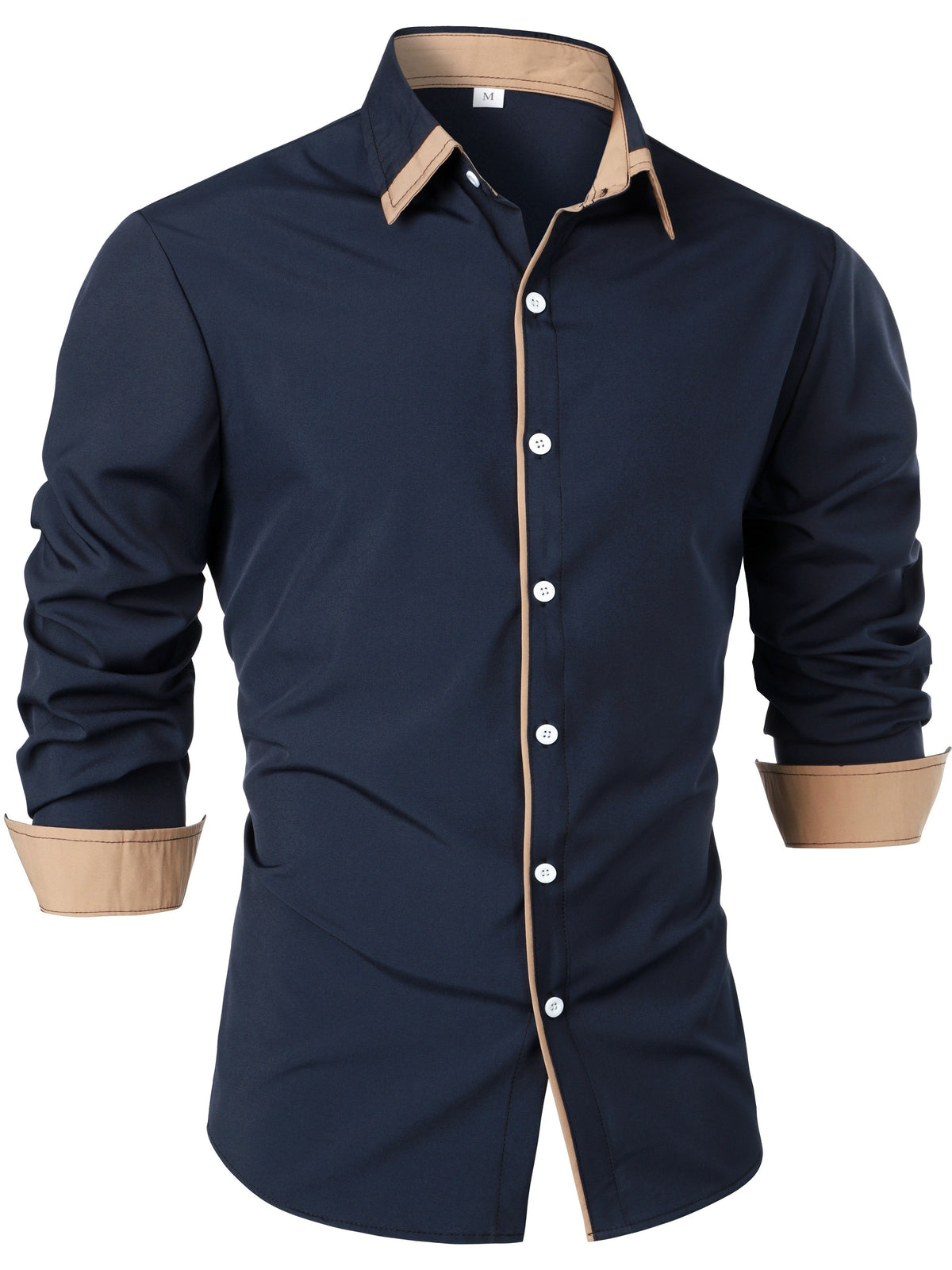 Contrast-Trim Long Sleeve Shirt | Casual Cotton Blend Top for Everyday Wear