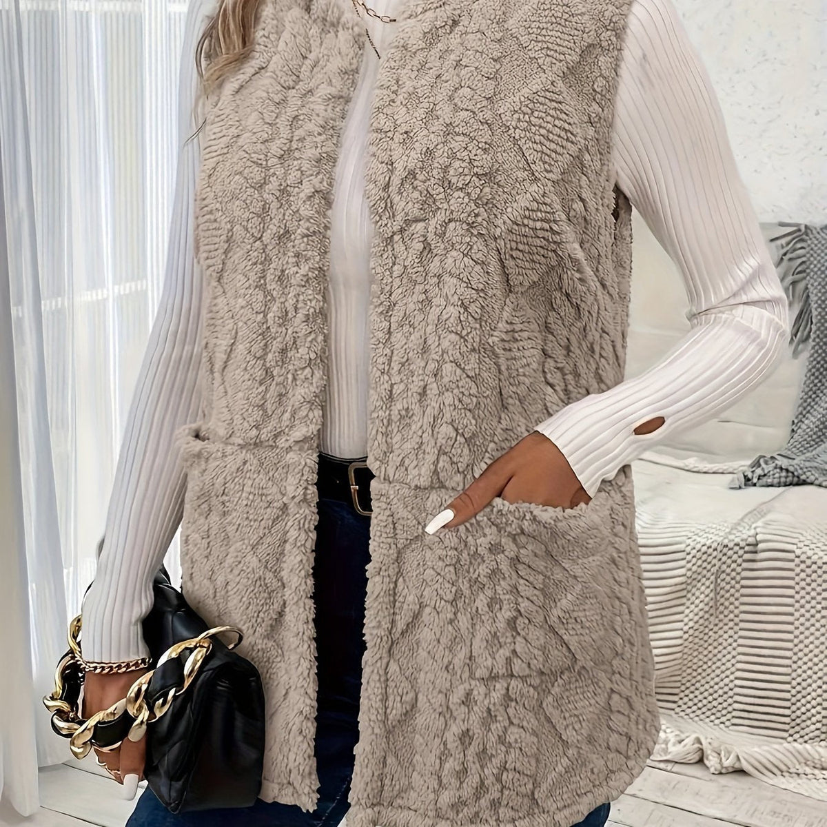 Cozy Textured Sleeveless Vest for Women - Casual Layering Piece
