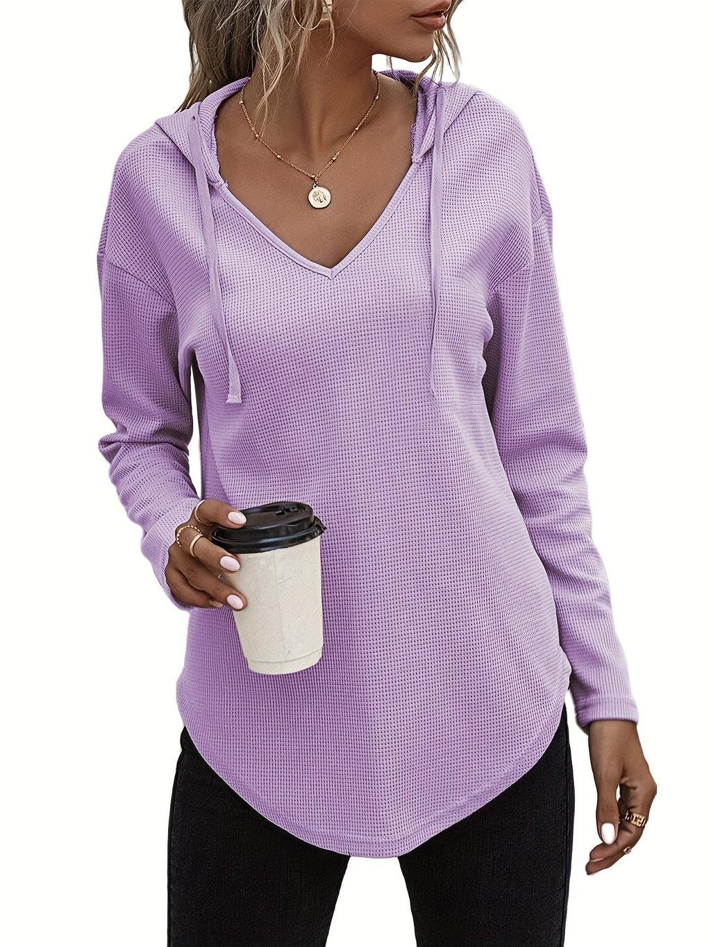 V-Neck Relaxed Hoodie for Women | Soft Cotton Blend Casualwear
