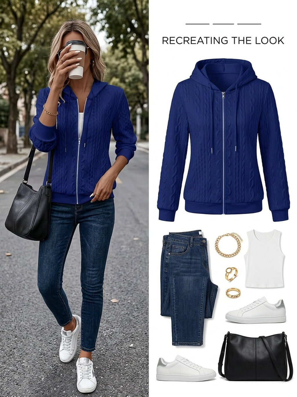 Textured Zip-Up Hooded Jacket for Women - Casual Outerwear in Various Sizes