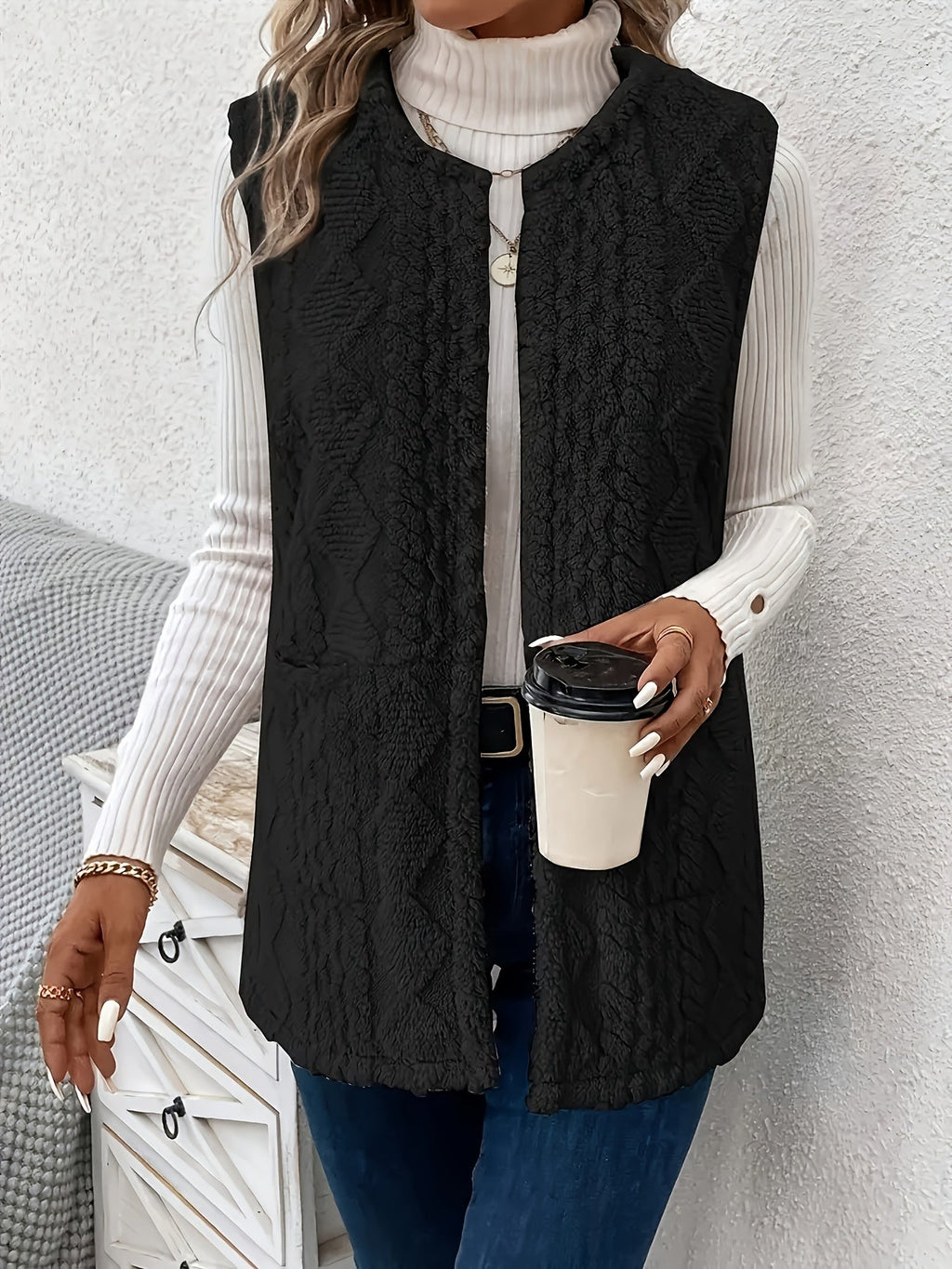 Cozy Textured Sleeveless Vest for Women - Casual Layering Piece