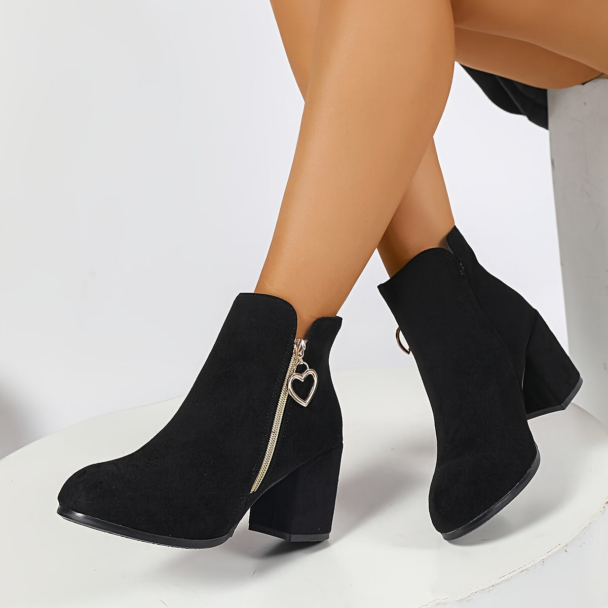 Elegant Block-Heel Ankle Boots in Faux Leather for Casual or Dressy Wear