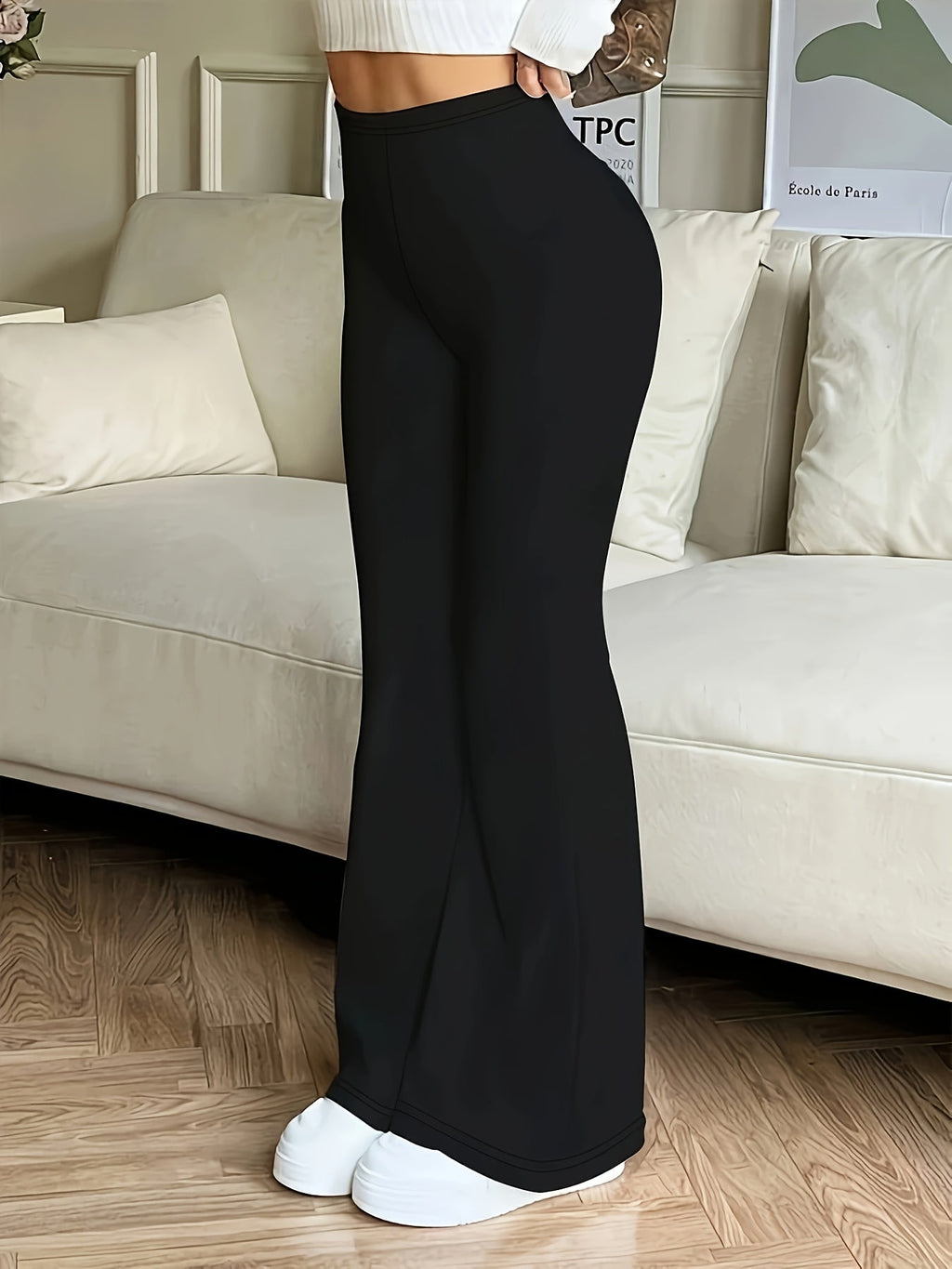 High-Waist Flared Trousers in Soft Fabric for Casual or Dressy Wear
