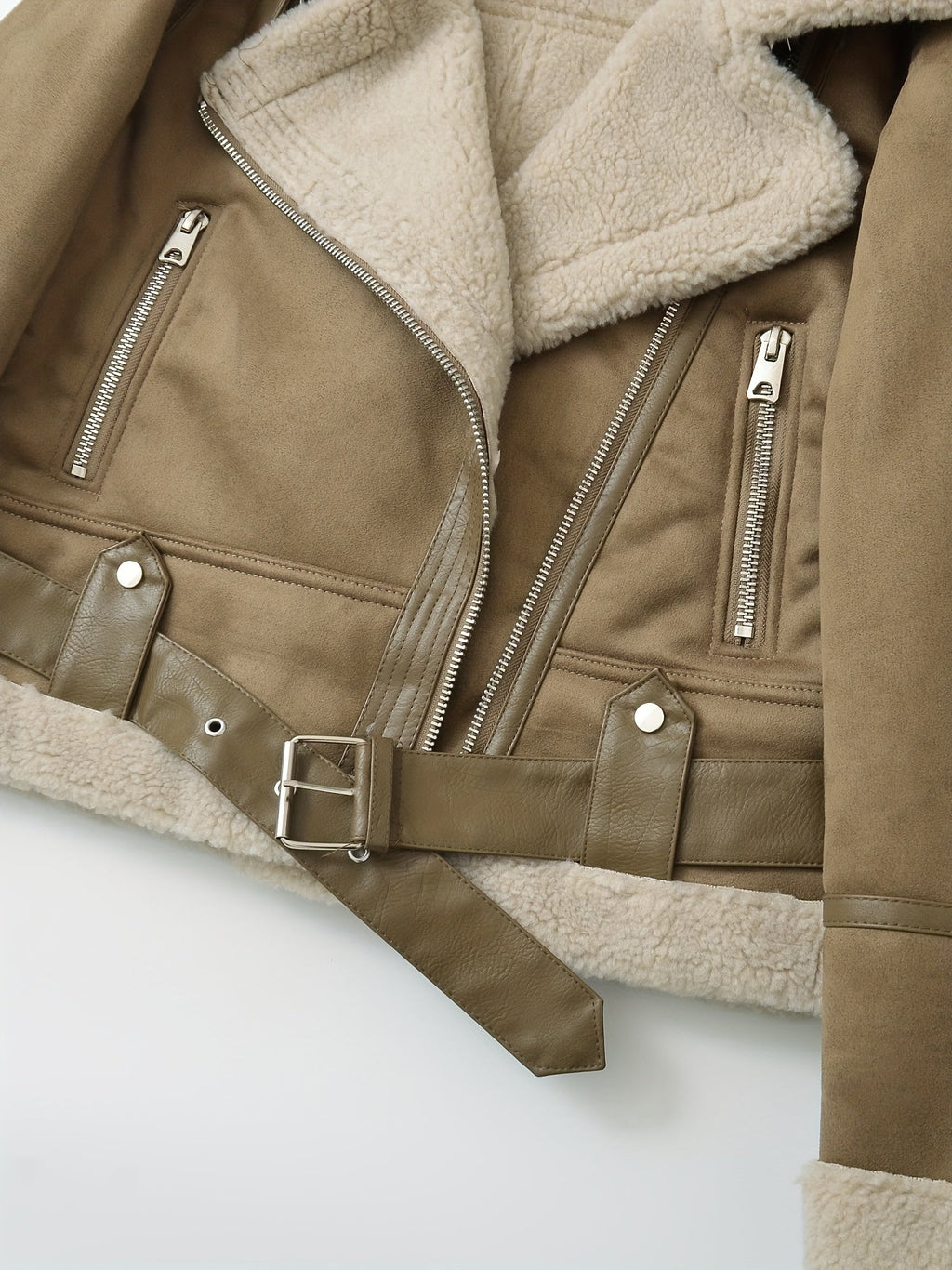 Belted Aviator Jacket in Faux Leather for Women - Stylish Outerwear