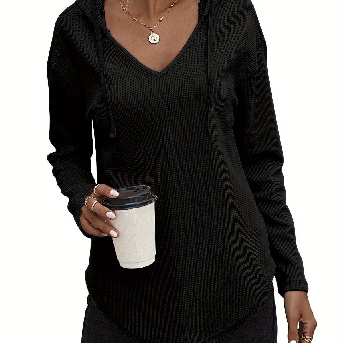 V-Neck Relaxed Hoodie for Women | Soft Cotton Blend Casualwear