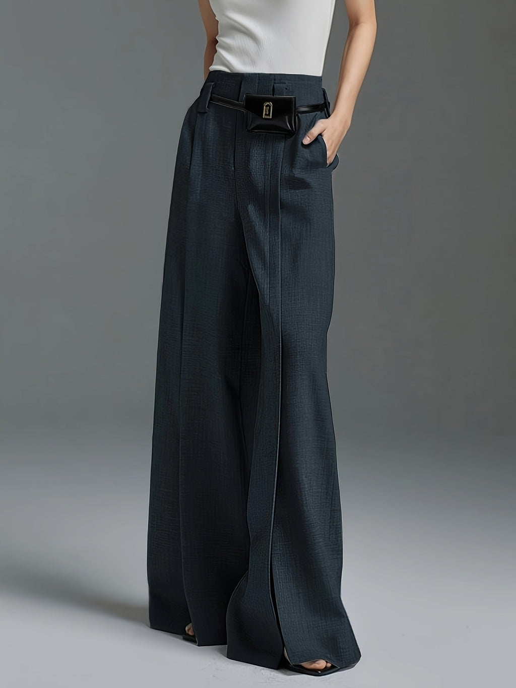 Wide-Leg Slit Trousers in Comfortable Fabric for Casual or Dressy Wear