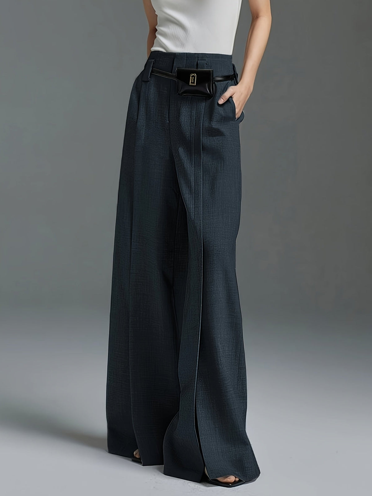 Wide-Leg Slit Trousers in Comfortable Fabric for Casual or Dressy Wear