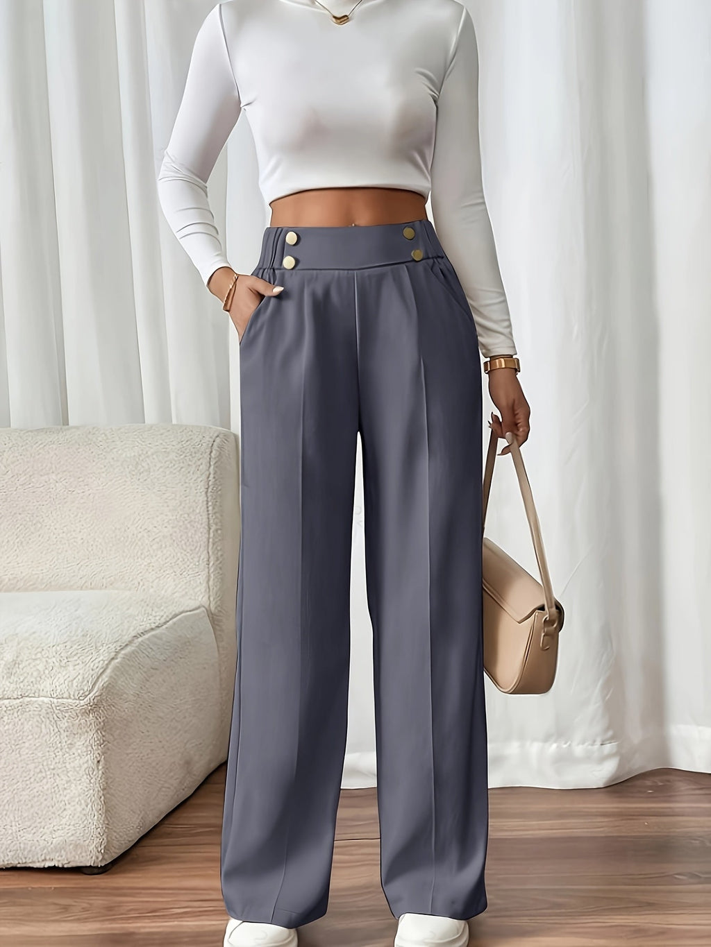 High-Waist Wide-Leg Trousers | Tailored Fit | Office/Everyday Wear
