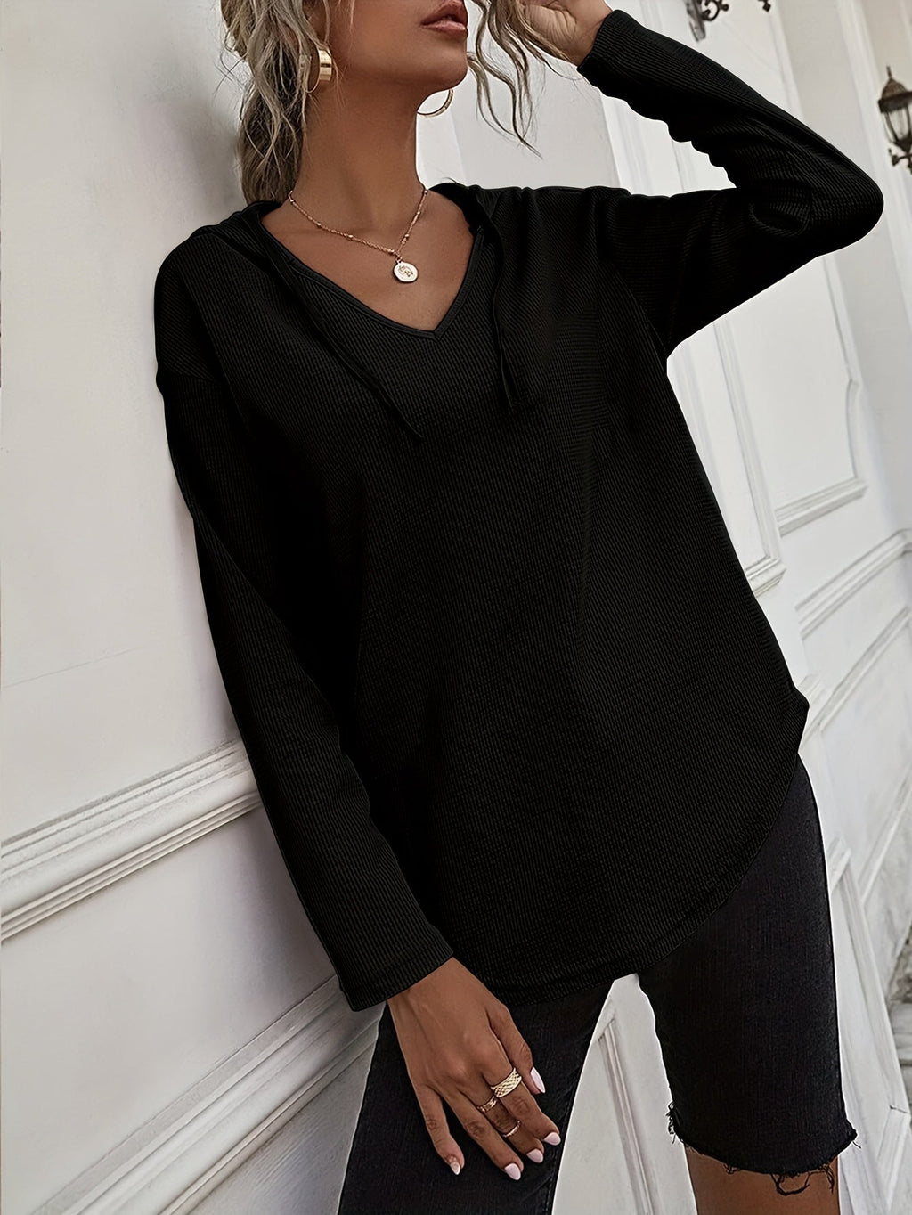 V-Neck Relaxed Hoodie for Women | Soft Cotton Blend Casualwear