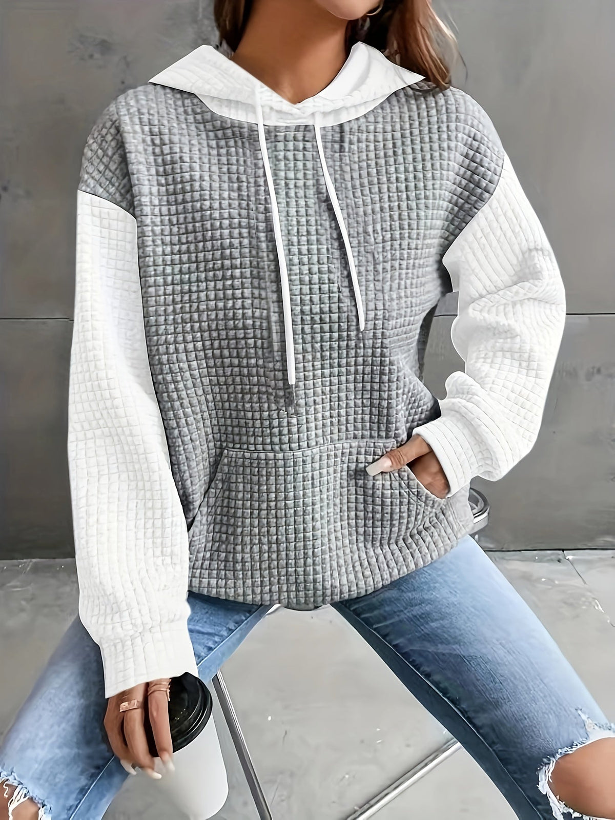 Cozy Waffle-Texture Hoodie for Women | Casual Wear Pullover